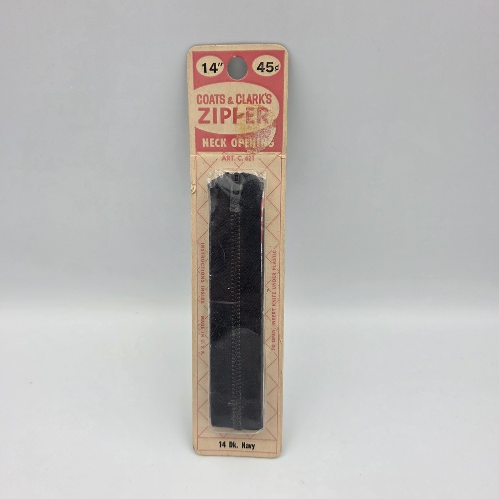 Vintage Coats &‎ Clark Zipper Neck Opening 14" Dark Navy Made USA